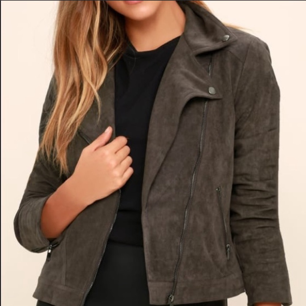 Catch you on the flip side grey suede moto jacket